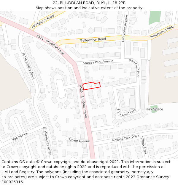 22, RHUDDLAN ROAD, RHYL, LL18 2PR: Location map and indicative extent of plot