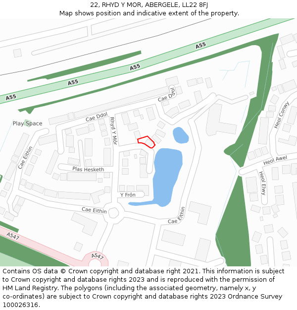 22, RHYD Y MOR, ABERGELE, LL22 8FJ: Location map and indicative extent of plot