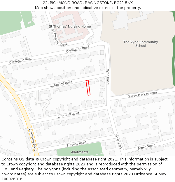 22, RICHMOND ROAD, BASINGSTOKE, RG21 5NX: Location map and indicative extent of plot