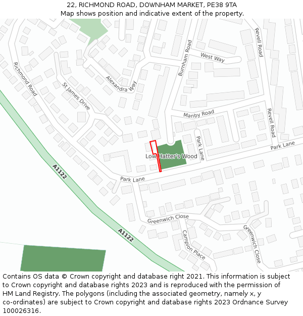 22, RICHMOND ROAD, DOWNHAM MARKET, PE38 9TA: Location map and indicative extent of plot