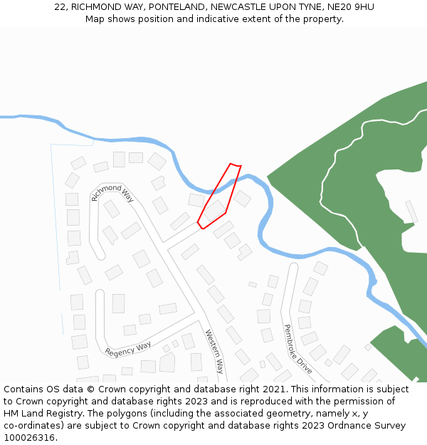 22, RICHMOND WAY, PONTELAND, NEWCASTLE UPON TYNE, NE20 9HU: Location map and indicative extent of plot