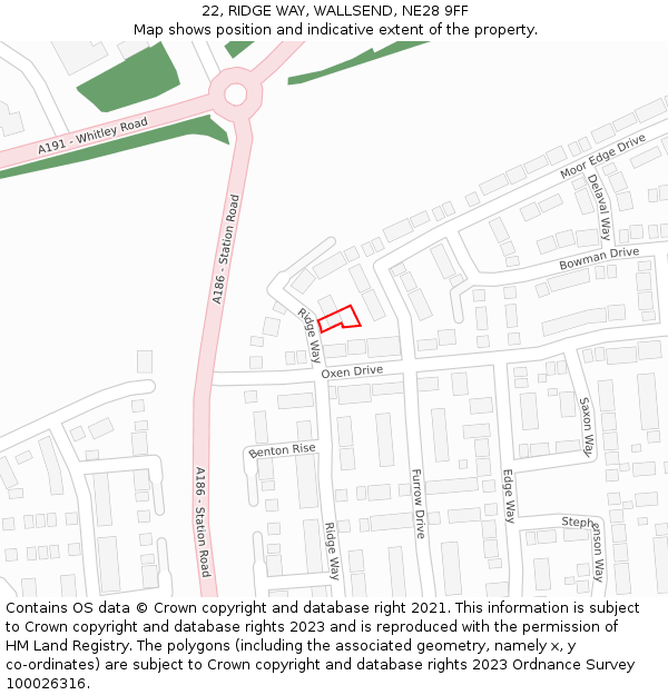 22, RIDGE WAY, WALLSEND, NE28 9FF: Location map and indicative extent of plot
