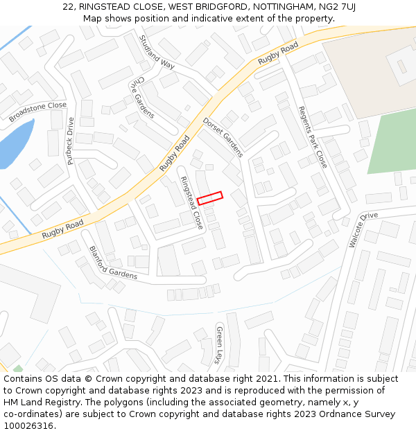 22, RINGSTEAD CLOSE, WEST BRIDGFORD, NOTTINGHAM, NG2 7UJ: Location map and indicative extent of plot