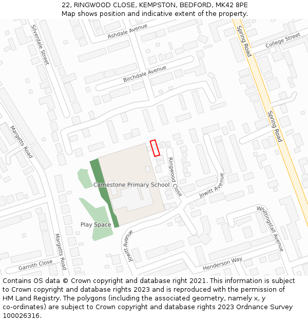 22, RINGWOOD CLOSE, KEMPSTON, BEDFORD, MK42 8PE: Location map and indicative extent of plot