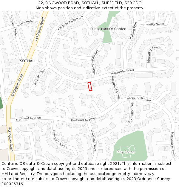 22, RINGWOOD ROAD, SOTHALL, SHEFFIELD, S20 2DG: Location map and indicative extent of plot