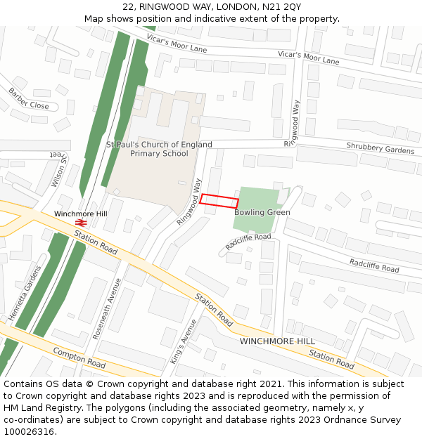 22, RINGWOOD WAY, LONDON, N21 2QY: Location map and indicative extent of plot