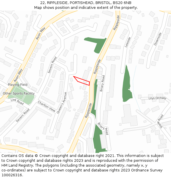 22, RIPPLESIDE, PORTISHEAD, BRISTOL, BS20 6NB: Location map and indicative extent of plot