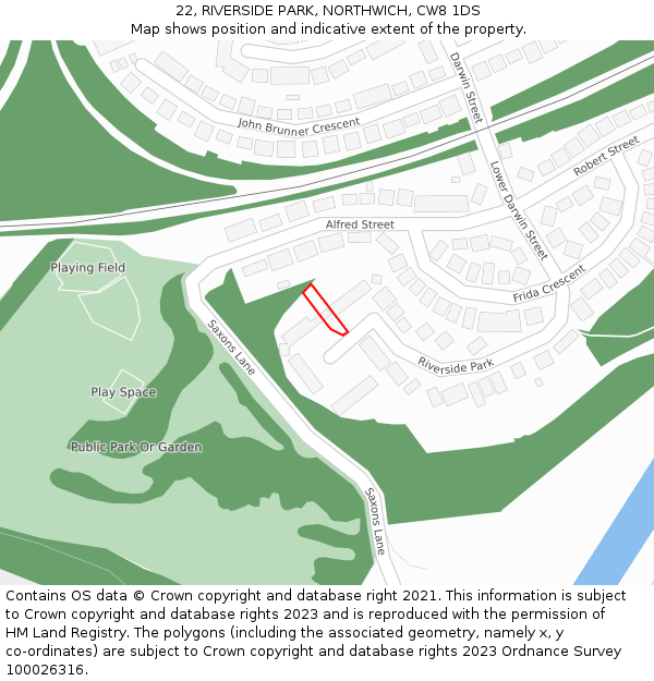 22, RIVERSIDE PARK, NORTHWICH, CW8 1DS: Location map and indicative extent of plot