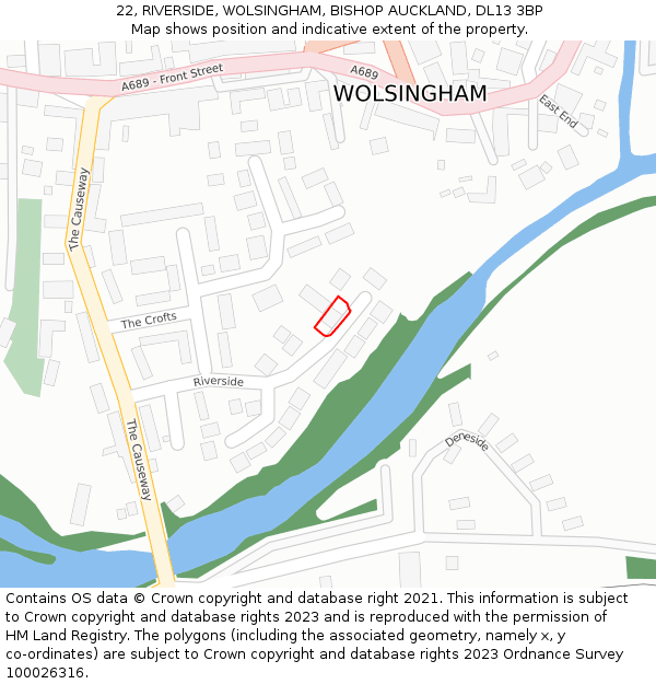 22, RIVERSIDE, WOLSINGHAM, BISHOP AUCKLAND, DL13 3BP: Location map and indicative extent of plot