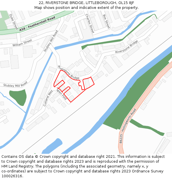 22, RIVERSTONE BRIDGE, LITTLEBOROUGH, OL15 8JF: Location map and indicative extent of plot