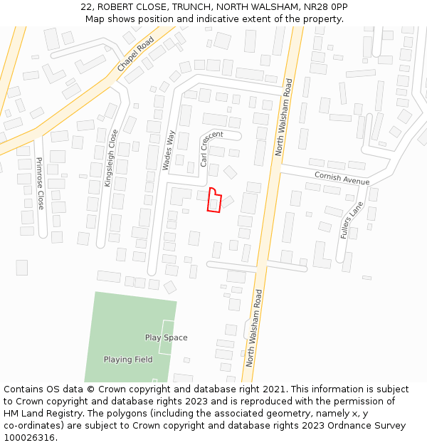 22, ROBERT CLOSE, TRUNCH, NORTH WALSHAM, NR28 0PP: Location map and indicative extent of plot