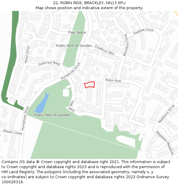 22, ROBIN RIDE, BRACKLEY, NN13 6PU: Location map and indicative extent of plot