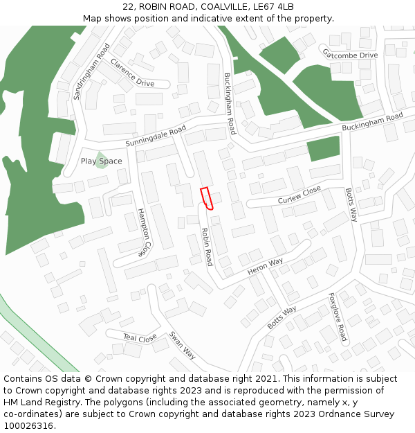 22, ROBIN ROAD, COALVILLE, LE67 4LB: Location map and indicative extent of plot