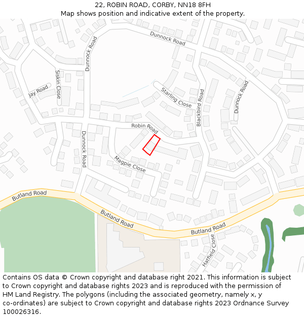 22, ROBIN ROAD, CORBY, NN18 8FH: Location map and indicative extent of plot