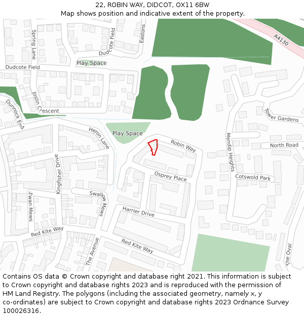 22, ROBIN WAY, DIDCOT, OX11 6BW: Location map and indicative extent of plot