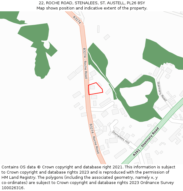 22, ROCHE ROAD, STENALEES, ST. AUSTELL, PL26 8SY: Location map and indicative extent of plot