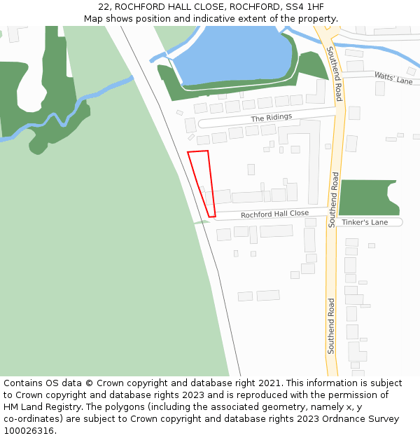 22, ROCHFORD HALL CLOSE, ROCHFORD, SS4 1HF: Location map and indicative extent of plot