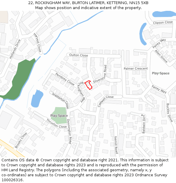 22, ROCKINGHAM WAY, BURTON LATIMER, KETTERING, NN15 5XB: Location map and indicative extent of plot