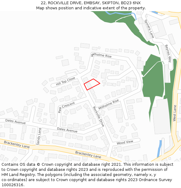 22, ROCKVILLE DRIVE, EMBSAY, SKIPTON, BD23 6NX: Location map and indicative extent of plot