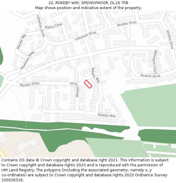 22, ROKEBY WAY, SPENNYMOOR, DL16 7FB: Location map and indicative extent of plot
