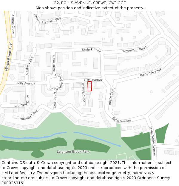 22, ROLLS AVENUE, CREWE, CW1 3GE: Location map and indicative extent of plot