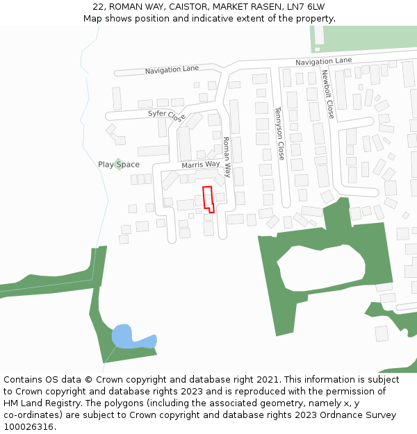 22, ROMAN WAY, CAISTOR, MARKET RASEN, LN7 6LW: Location map and indicative extent of plot