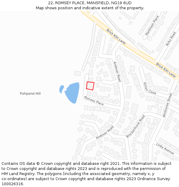 22, ROMSEY PLACE, MANSFIELD, NG19 6UD: Location map and indicative extent of plot