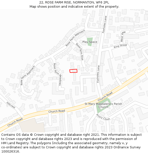22, ROSE FARM RISE, NORMANTON, WF6 2PL: Location map and indicative extent of plot