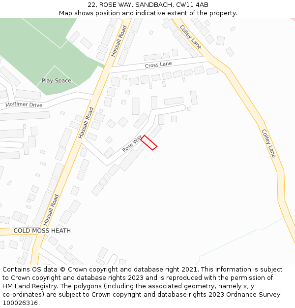 22, ROSE WAY, SANDBACH, CW11 4AB: Location map and indicative extent of plot