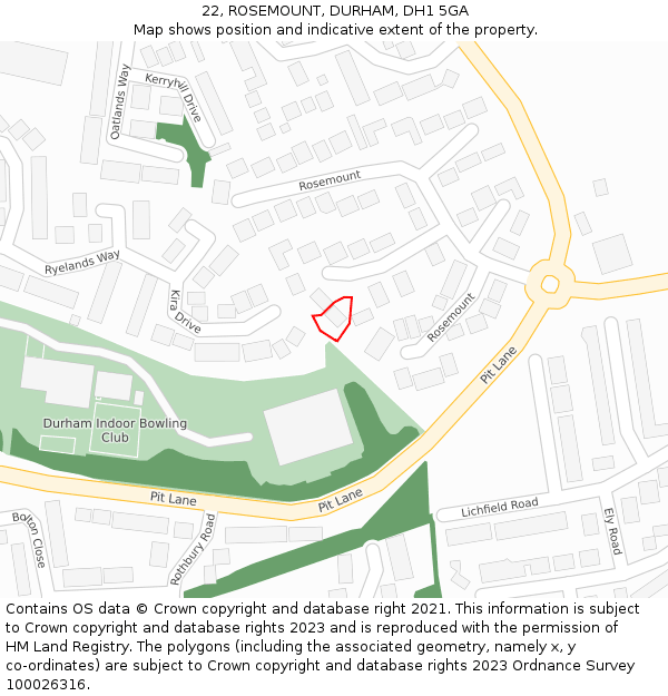 22, ROSEMOUNT, DURHAM, DH1 5GA: Location map and indicative extent of plot