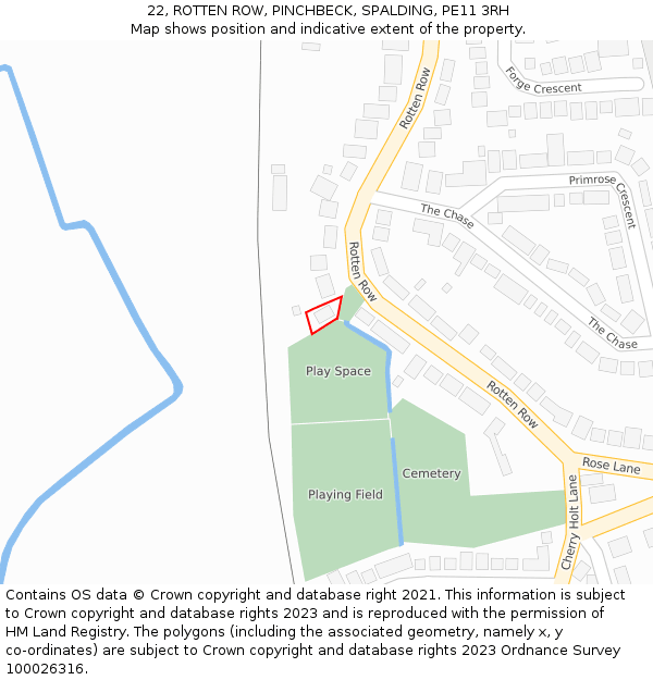 22, ROTTEN ROW, PINCHBECK, SPALDING, PE11 3RH: Location map and indicative extent of plot