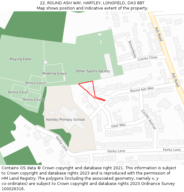 22, ROUND ASH WAY, HARTLEY, LONGFIELD, DA3 8BT: Location map and indicative extent of plot