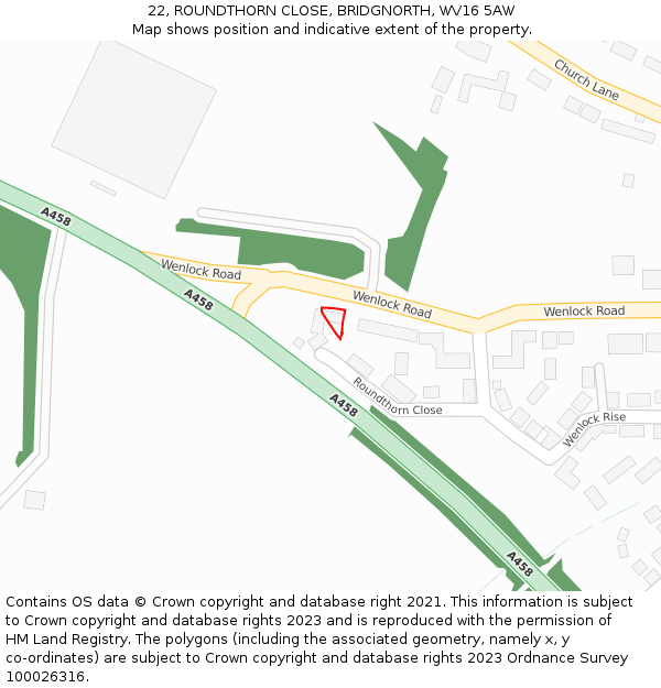 22, ROUNDTHORN CLOSE, BRIDGNORTH, WV16 5AW: Location map and indicative extent of plot