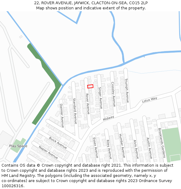 22, ROVER AVENUE, JAYWICK, CLACTON-ON-SEA, CO15 2LP: Location map and indicative extent of plot