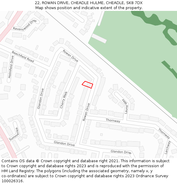 22, ROWAN DRIVE, CHEADLE HULME, CHEADLE, SK8 7DX: Location map and indicative extent of plot