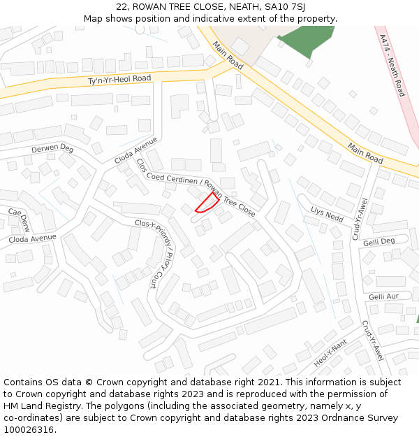 22, ROWAN TREE CLOSE, NEATH, SA10 7SJ: Location map and indicative extent of plot