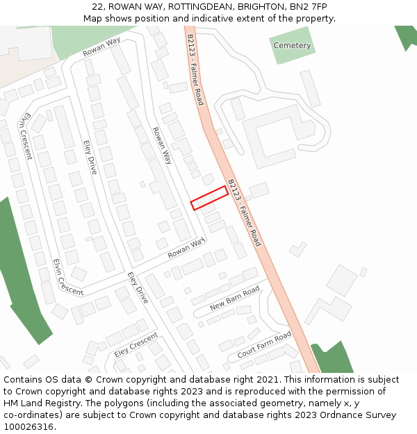 22, ROWAN WAY, ROTTINGDEAN, BRIGHTON, BN2 7FP: Location map and indicative extent of plot