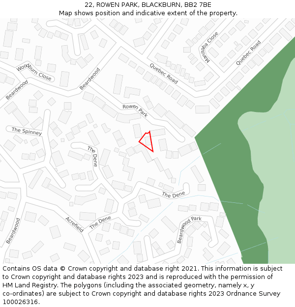 22, ROWEN PARK, BLACKBURN, BB2 7BE: Location map and indicative extent of plot