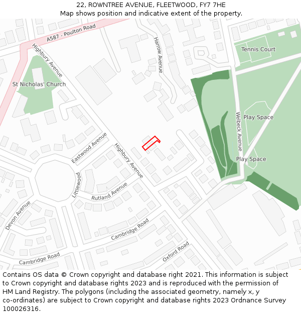 22, ROWNTREE AVENUE, FLEETWOOD, FY7 7HE: Location map and indicative extent of plot