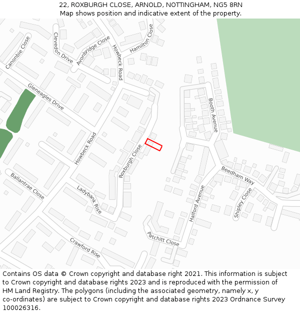 22, ROXBURGH CLOSE, ARNOLD, NOTTINGHAM, NG5 8RN: Location map and indicative extent of plot