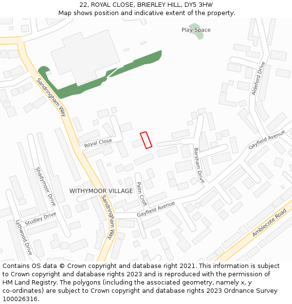 22, ROYAL CLOSE, BRIERLEY HILL, DY5 3HW: Location map and indicative extent of plot