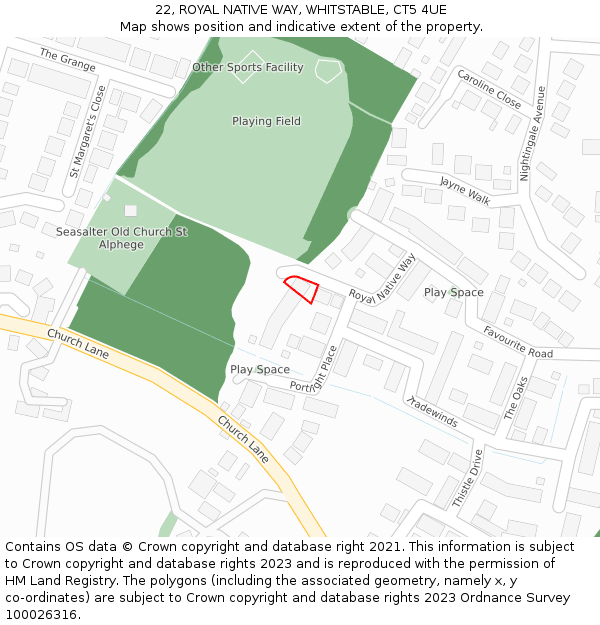 22, ROYAL NATIVE WAY, WHITSTABLE, CT5 4UE: Location map and indicative extent of plot