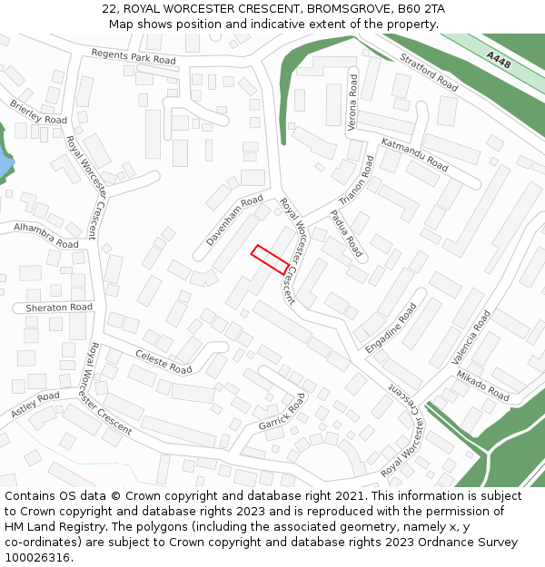 22, ROYAL WORCESTER CRESCENT, BROMSGROVE, B60 2TA: Location map and indicative extent of plot