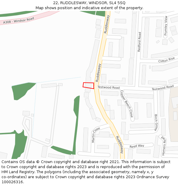 22, RUDDLESWAY, WINDSOR, SL4 5SQ: Location map and indicative extent of plot