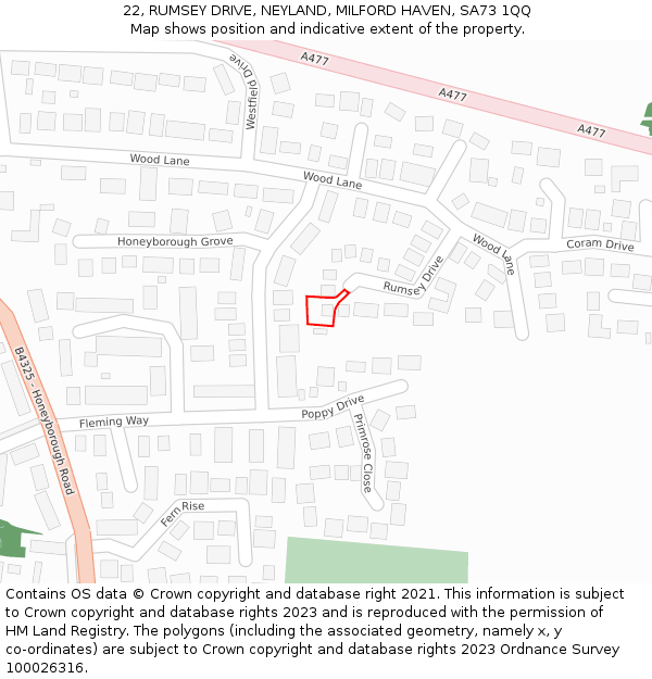 22, RUMSEY DRIVE, NEYLAND, MILFORD HAVEN, SA73 1QQ: Location map and indicative extent of plot