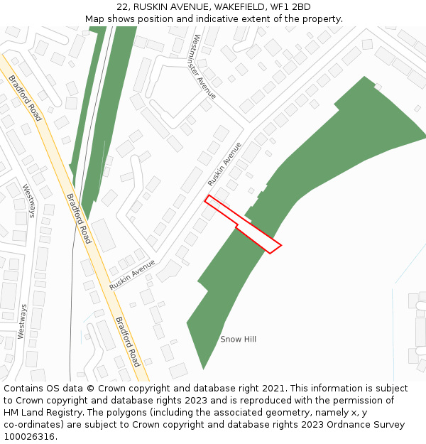 22, RUSKIN AVENUE, WAKEFIELD, WF1 2BD: Location map and indicative extent of plot