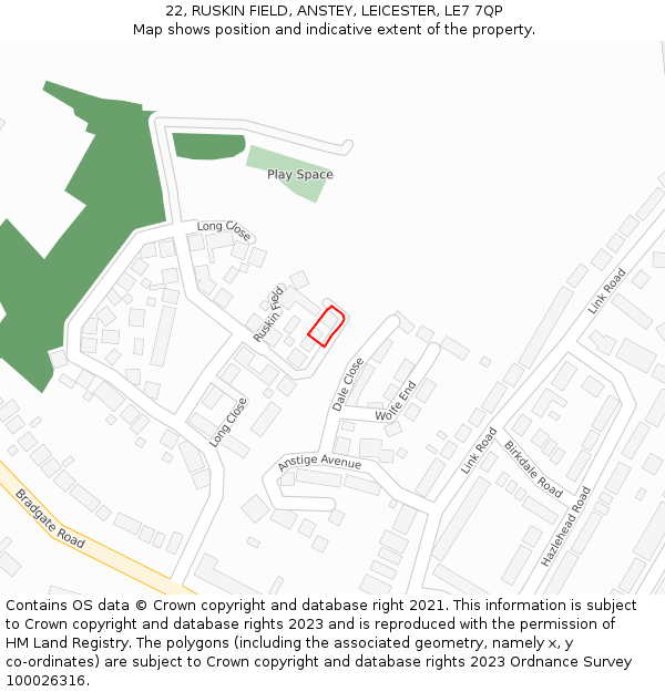 22, RUSKIN FIELD, ANSTEY, LEICESTER, LE7 7QP: Location map and indicative extent of plot