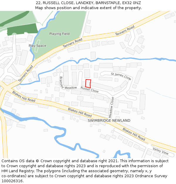 22, RUSSELL CLOSE, LANDKEY, BARNSTAPLE, EX32 0NZ: Location map and indicative extent of plot