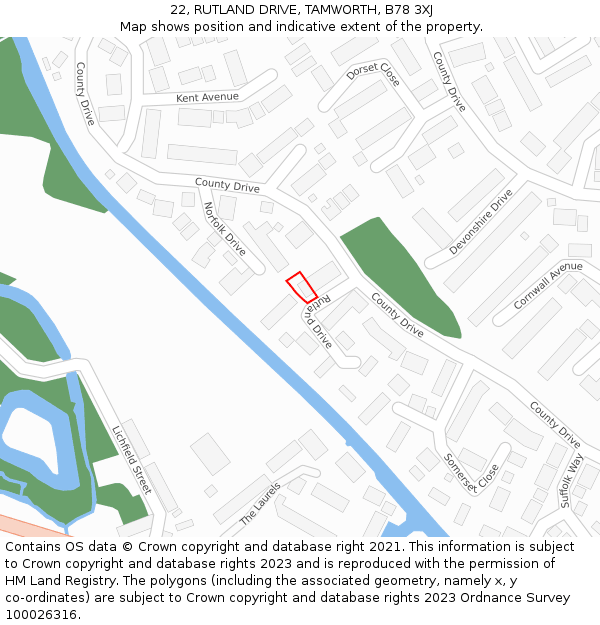 22, RUTLAND DRIVE, TAMWORTH, B78 3XJ: Location map and indicative extent of plot