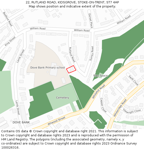 22, RUTLAND ROAD, KIDSGROVE, STOKE-ON-TRENT, ST7 4AP: Location map and indicative extent of plot